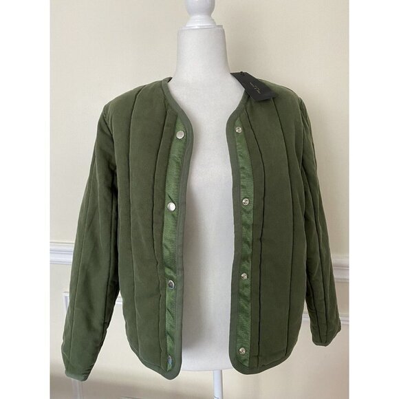 Rag & Bone Woman Liner Quilted Slub Cotton-Canvas Jacket Army Green - Picture 4 of 9